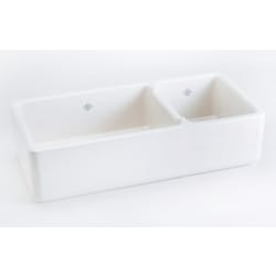 39 Inch Apron Front Double Bowl Fireclay Kitchen Sink  - White view