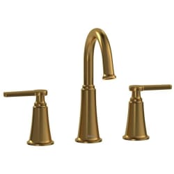 Double Lever Handle Widespread Lavatory Faucet  - Momenti? Widespread Lavatory Faucet With C-Spout in Brushed Gold view