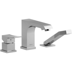 3-Hole Deck Mount Tub Filler Trim  - Zendo 3-Hole Deck Mount Tub Filler Trim with Hand Shower in Chrome view