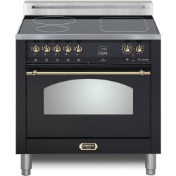 30 Inch Freestanding Induction Range with 4 Heating Zones, 1 Bridge Zone, Rapid Boil, Simmer, Power Boost, 9 Cooking Modes, Convection Oven, Broil, True European Convection, 2 Oven Lights, Removable Door and Ventilated Door with Cooling System: Matte Black with Brass Trim - 30 Inch Freestanding Induction Range view