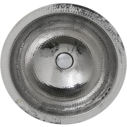 17 Inch Round Undermount Bathroom Sink  - 17 Inch Hand Hammered Stainless Steel Round Undermount Bathroom Sink With Overflow view
