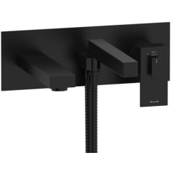 Wall Mount Tub Filler Trim  - Kubik Wall Mount Tub Filler Trim with Hand Shower in Black view