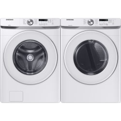 Side-by-Side Front Load Washer and Gas Dryer Set in White - 27" Front-Load Washer Dryer Side by Side view