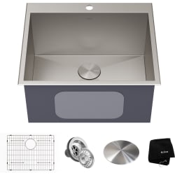 25 Inch Drop-In Stainless Steel Single Bowl Deep Laundry Utility Sink - 25" Drop In / Top Mount 16 Gauge Deep Laundry Utility Stainless Steel Kitchen Sink with Accessories view