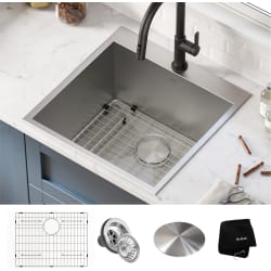 22 Inch Drop-In Stainless Steel Single Bowl Deep Laundry Utility Sink - Sink w. Faucet and Accessories view