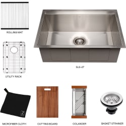 Garmisch 27 Inch Undermount Single Bowl Stainless Steel Kitchen Sink  - 27 Inch Garmisch Undermount Single Bowl Kitchen Sink with Bottom Grid and Accessories view