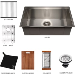 Garmisch 30 Inch Undermount Single Bowl Stainless Steel Kitchen Sink  - 30 Inch Garmisch Undermount Single Bowl Kitchen Sink with Bottom Grid and Accessories view