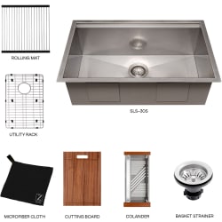Garmisch 30 Inch Undermount Single Bowl Scratch Resistant Stainless Steel Kitchen Sink  - 30 Inch Garmisch Undermount Single Bowl Kitchen Sink with Bottom Grid and Accessories view