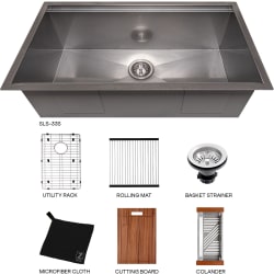 33 Inch Undermount Single Bowl Scratch Resistant Stainless Steel Kitchen Sink  - Garmisch Undermount Single Bowl Kitchen Sink with Bottom Grid and Accessories view