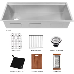 Garmisch 43 Inch Undermount Single Bowl Stainless Steel Kitchen Sink  - Garmisch Undermount Single Bowl Kitchen Sink with Bottom Grid and Accessories view