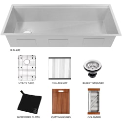 Garmisch 43 Inch Undermount Single Bowl Scratch Resistant Stainless Steel Kitchen Sink  - Garmisch Undermount Single Bowl Kitchen Sink with Bottom Grid and Accessories view