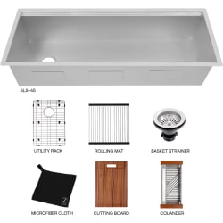 Garmisch 45 Inch Undermount Single Bowl Stainless Steel Kitchen Sink  - 45 Inch Garmisch Undermount Single Bowl Kitchen Sink with Bottom Grid and Accessories view