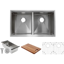 32 Inch Undermount Double Bowl Kitchen Sink Kit  - 32 Inch Undermount Double Bowl Kitchen Sink Kit with 16 Gauge Stainless Steel view