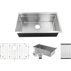 32 Inch Undermount Single Bowl Kitchen Sink Kit  - 32 Inch Professional Prep Station Small Radius Undermount Stainless Kitchen Sink with Accessories view