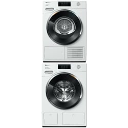 Stacked Front Load Washer and Electric Dryer Set in White - Stacked Washer & Dryer Set with Front Load Washer & Heat Pump Dryer in White view