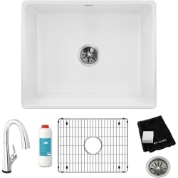 19 Inch Single Bowl Farmhouse Kitchen Sink Kit  - Elkay® Fireclay Single Bowl Farmhouse Sink Kit with Filtered Faucet and Accessories view