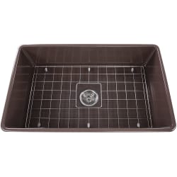30 Inch Farmhouse Fireclay Kitchen Sink - 30 Inch Coffee Brown Fireclay Farmhouse Kitchen Sink with Sink Grid view