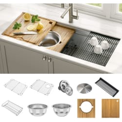 45 Inch Kore™ 2-Tier Workstation Kitchen Sink - KRAUS Kore™ 2-Tier Workstation 45-inch Undermount 16 Gauge Single Bowl Stainless Steel Kitchen Sink with Accessories view