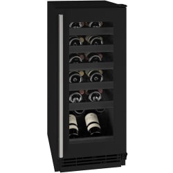 15 Inch Wine Refrigerator with 3.0 Cu. Ft. Capacity, 3/4 Extension Wine Racks, LED Lighting, LOW-E Argon Thermopane Glass Door, Reversible Door Swing, Digital Touch Pad Control, Convection Cooling, and Star K Certified: Black - Front View view