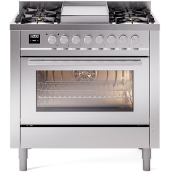 36 Inch Freestanding Dual Fuel Range  - 36 Inch Triple Glass Door Freestanding Dual Fuel Range with 6 Sealed Burner and Griddle view