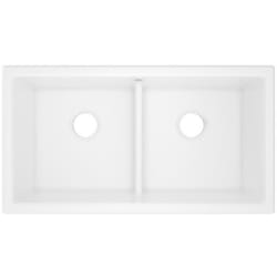 33 Inch Undermount Double Bowl Fireclay Kitchen Sink  - 33 Inch Undermount Double Bowl Fireclay Kitchen Sink with Drain Hole Center view