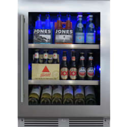 24 Inch Beverage Center with Glass Shelves, Tri-Color LED Interior Lighting, Secure Door Lock, Digital Temperature Controls, Sabbath Mode, Wine Cradle Included and Handle Included: Right Hinge, Glass Door - Right Hinge Glass Door view