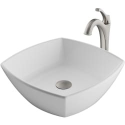 16 1/2 Inch Square White Porcelain Ceramic Bathroom Vessel Sink and Arlo™ Faucet Combo Set  - Brushed Nickel view