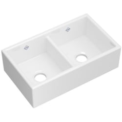 18 Inch Double Bowl Apron Front Fireclay Kitchen Sink  - 18 Inch Double Bowl Apron Front Fireclay Kitchen Sink with 3 1/2" Drain Connection view