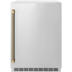 24 Inch Touchstone Beverage Center  - ZLINE Autograph Edition 24 in. Touchstone 151 Can Beverage Fridge with Solid Stainless Steel Door and Champagne Bronze Helix Handle (RBSOZ-ST-24-KCB) main image. 24 in. Touchstone 151 Can Beverage Fridge view