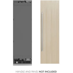 24 Inch Refrigerator Column  - ZLINE 24 in. 12.5 cu. ft. Panel Ready Column Refrigerator with Graphite Gray Interior (RBCRV-24) unit next to custom wood panel and handle. Text: Handle and panel not included. view