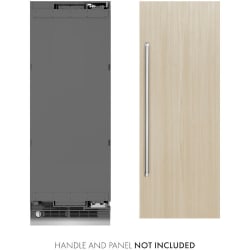 30 Inch Refrigerator Column  - ZLINE 30 in. 16.7 cu. ft. Panel Ready Column Refrigerator with Graphite Gray Interior (RBCRV-30) unit next to custom wood panel and handle. Text: Handle and panel not included. 30 Inch Refrigerator Column view