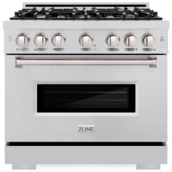 36 Inch Freestanding Dual Fuel Range  - ZLINE 36 in. 5.2 cu. ft. Classic Dual Fuel Range with 6 Burner Gas Cooktop and Electric Convection Oven in Stainless Steel (CDR36) front, oven closed. 36 Inch Freestanding Dual Fuel Range view