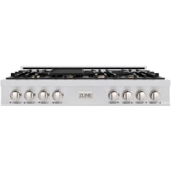 48 Inch Gas Rangetop  - ZLINE 48 in. Classic Gas Rangetop with 8 Burners and Porcelain Cooktop in Stainless Steel (RT48) front. 48 in. Classic Gas Rangetop with 8 Burners and Porcelain Cooktop in Stainless Steel view