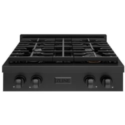 30 Inch Gas Rangetop  - ZLINE 30 in. Paramount Gas Rangetop with 4 Burners and Porcelain Cooktop in Black Stainless Steel (SRTB-30) front. 30 Inch Gas Rangetop with 4 Sealed Burners view