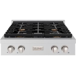 30 Inch Gas Rangetop  - ZLINE 30 in. Paramount Gas Rangetop with 4 Brass Burners and Porcelain Cooktop in Stainless Steel (SRT-BR-30) front. 30 Inch Gas Rangetop with 4 Sealed Brass Burners view