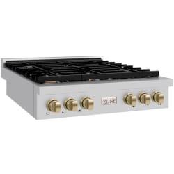 36 Inch Gas Rangetop  - ZLINE 36 in. Autograph Edition Paramount Gas Rangetop with 6 Burners and Porcelain Cooktop in Stainless Steel with Champagne Bronze Accents (SRTZ-36-CB) side. view
