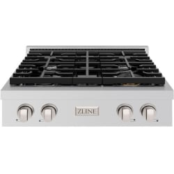 30 Inch Gas Rangetop  - ZLINE 30 in. Paramount Gas Rangetop with 4 Burners and Porcelain Cooktop in Stainless Steel (SRT30) front. 30 Inch Gas Rangetop with 4 Sealed Burners view