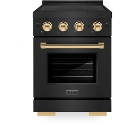 24 Inch Freestanding Induction Range  - ZLINE Autograph Edition 24 in. 3.2 cu. ft. Paramount Induction Range with 3 Element Cooktop and Electric Convection Oven in Black Stainless Steel with Polished Gold Accents (SINRBZ-24-G) 24 Inch Freestanding Paramount Induction Range view