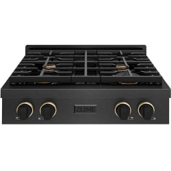 30 Inch Gas Rangetop  - ZLINE Designer Collection 30 in. Paramount Gas Rangetop with 4 Burners in Black Satin Stainless Steel with Matte Black and Champagne Bronze Accents (SRTBSZ-30-MBCB) 30 Inch Gas Rangetop with 4 Sealed Brass Burners view