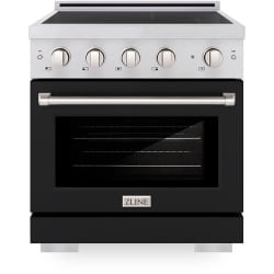 30 Inch Freestanding Paramount Induction Range  - ZLINE 30 in. 4.2 cu. ft. Paramount Induction Range with 4 Element Cooktop and Electric Convection Oven in Satin Stainless Steel with Black Matte Door (SINRS-BLM-30) view