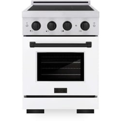 24 Inch Freestanding Induction Range  - ZLINE Autograph Edition 24 in. 3.2 cu. ft. Paramount Induction Range with 3 Element Cooktop and Electric Convection Oven in Satin Stainless Steel with White Matte Door and Matte Black Accents (SINRSZ-WM-24-MB) 24 Inch Freestanding Induction Range view
