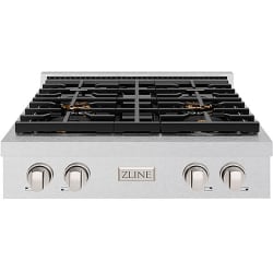 30 Inch Gas Rangetop  - ZLINE 30 in. Paramount Gas Rangetop with 4 Burner DuoPro Cooktop in Satin Stainless Steel (PSRTS-30) front. 30 Inch Gas Rangetop with 4 Sealed Burners view