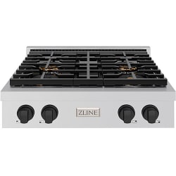 30 Inch Gas Rangetop  - ZLINE Autograph Edition 30 in. Paramount Gas Rangetop with 4 Burner DuoPro Cooktop in Stainless Steel and Matte Black Accents (PSRTZ-30-MB) front. 30 Inch Gas Rangetop with 4 Sealed Burners view