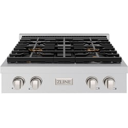30 Inch Gas Rangetop  - ZLINE 30 in. Paramount Gas Rangetop with 4 Burner DuoPro Cooktop in Stainless Steel (PSRT30) front. 30 Inch Gas Rangetop with 4 Sealed Burners view