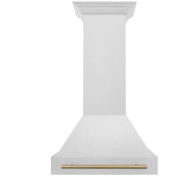 30 Inch Wall Mount Range Hood  - ZLINE Autograph Edition 30 in. Satin Stainless Steel Wall Mount Range Hood with Champagne Bronze Handle (8654SNZ-30-CB) front. 30 in. Satin Stainless Steel Wall Mount Range Hood view