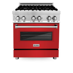 30 Inch Freestanding Professional Dual Fuel Range  - 30 Inch Dual Fuel Range with Red Matte Door view