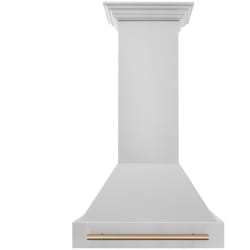 30 Inch Wall Mount Range Hood  - ZLINE Autograph Edition 30 in. Stainless Steel Range Hood with Stainless Steel Shell and Champagne Bronze Handle front. 30 Inch Wall Mount Range Hood view