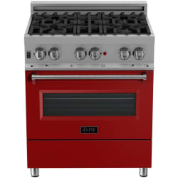 30 Inch Professional Dual Fuel Range  - Professional DuraSnow® Dual Fuel Range with Red Matte Door view