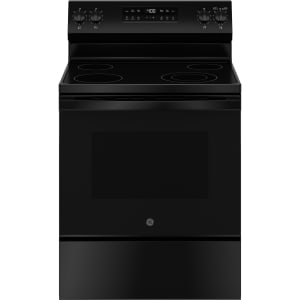 GE GRF400PVBB 400 Series 30 Inch Freestanding Electric Smart Range with 4 Smoothtop Elements 5.3 cu. ft. Oven Capacity Power Boil Burner Storage Drawer WiFi Enhanced Shabbos Mode Built In and Self