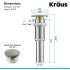Kraus Viva Series PU20GGR - Pop Up Drain w/o Overflow Dimension